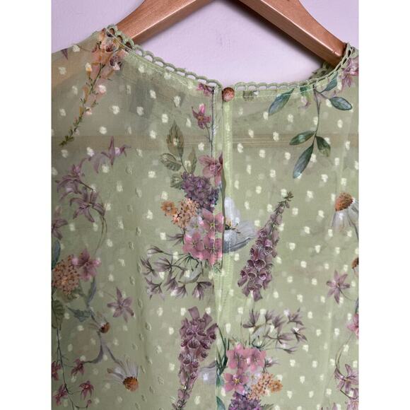 Lipsy London Sheer Floral Too US Size 6 Light Green Short Sleeve Blouse - Picture 5 of 10